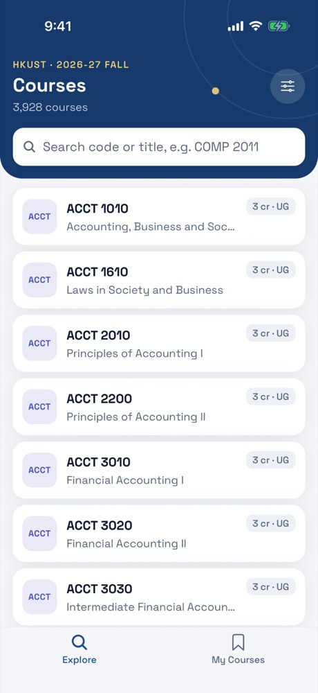 GradPath explore screen with course search