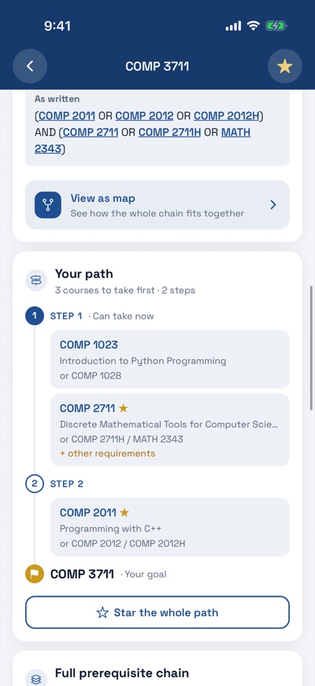 GradPath shortest path to a course